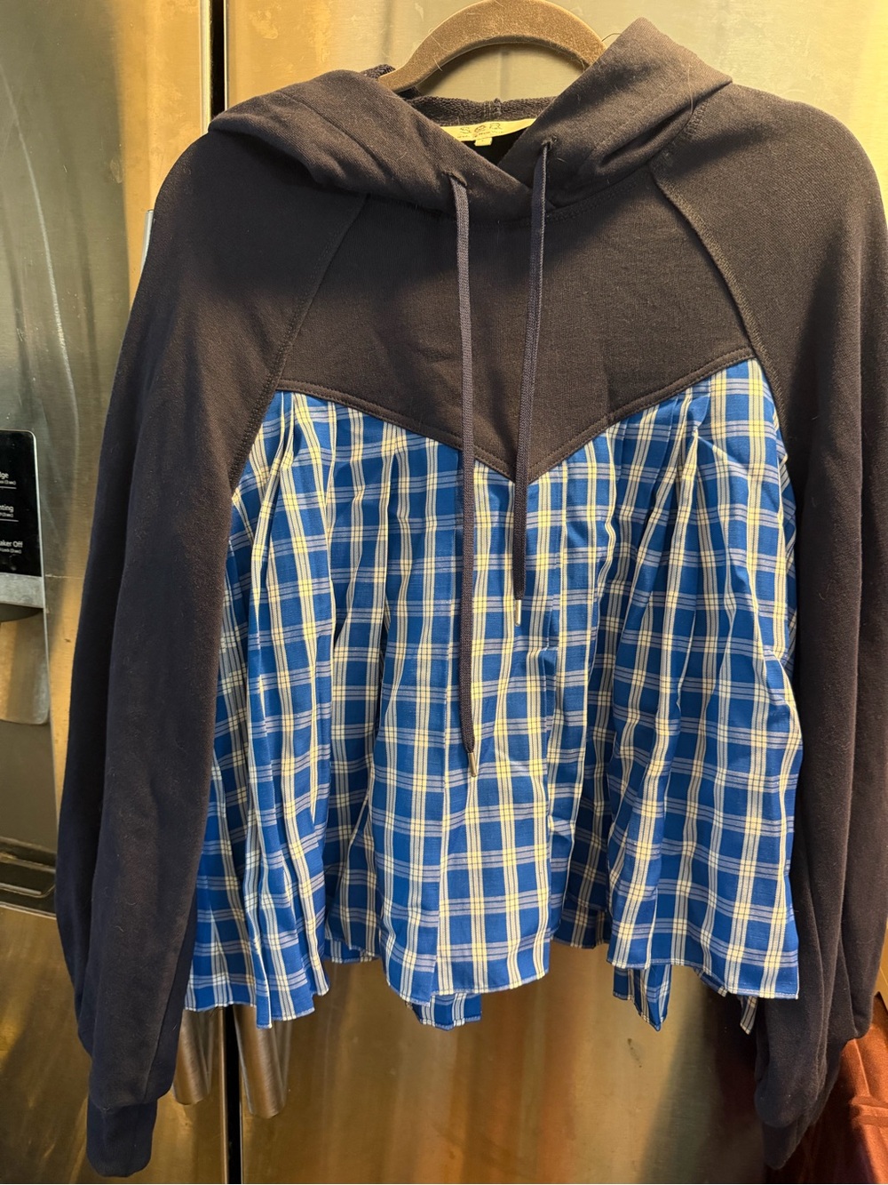 Sea-NY Navy Hoodie with Blue Plaid Panel